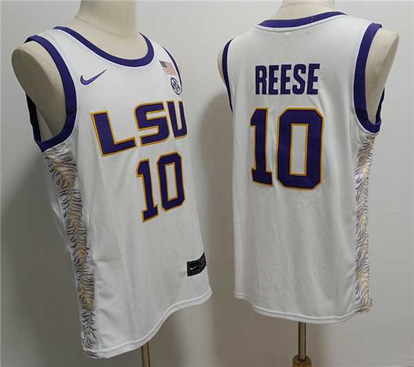 Men%27s LSU Tigers #10 Angel Reese White Stitched Jersey